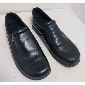 St. John's Bay Loafers Women's Size 7m Black Block Heel Zipper Slip On Shoes